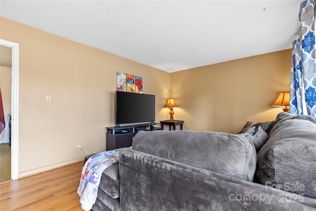 living room featuring baseboards and light wood-type flooring