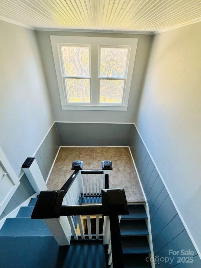 149 Crescent Dr, Chesterfield, SC 29709 - staircase with wood ceiling and ornamental molding