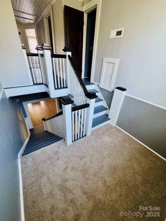 149 Crescent Dr, Chesterfield, SC 29709 - stairs with carpet floors and visible vents