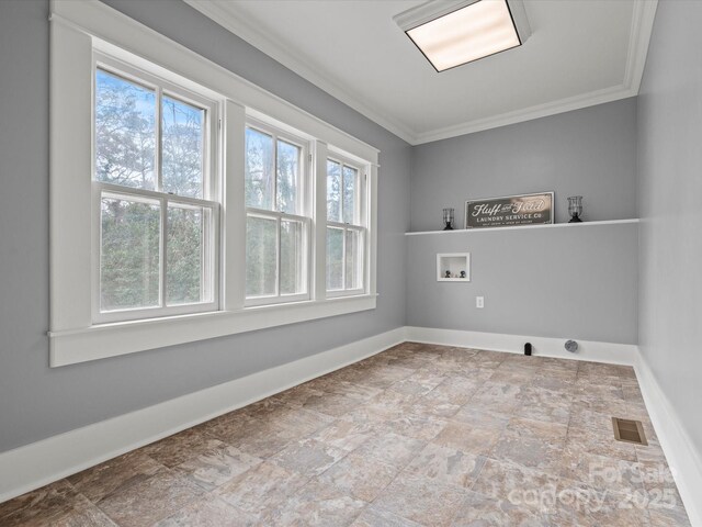 149 Crescent Dr, Chesterfield, SC 29709 - laundry area with baseboards, ornamental molding, laundry area, and hookup for a washing machine