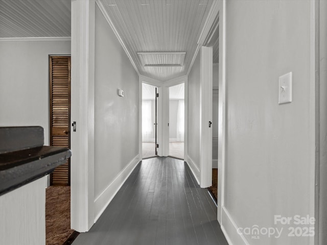 149 Crescent Dr, Chesterfield, SC 29709 - corridor featuring dark wood-style flooring, ornamental molding, and baseboards