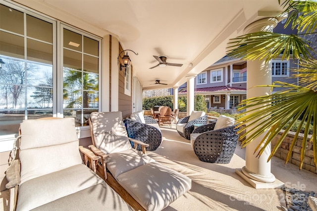 view of patio / terrace featuring covered porch and ceiling fan