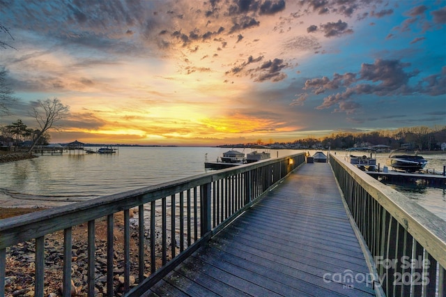 view of dock with a water view