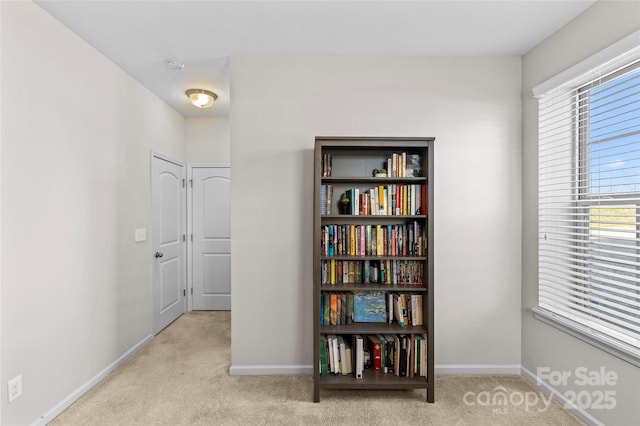 interior space with baseboards and carpet