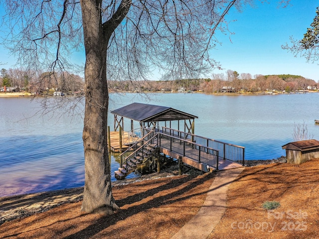 view of dock with a water view