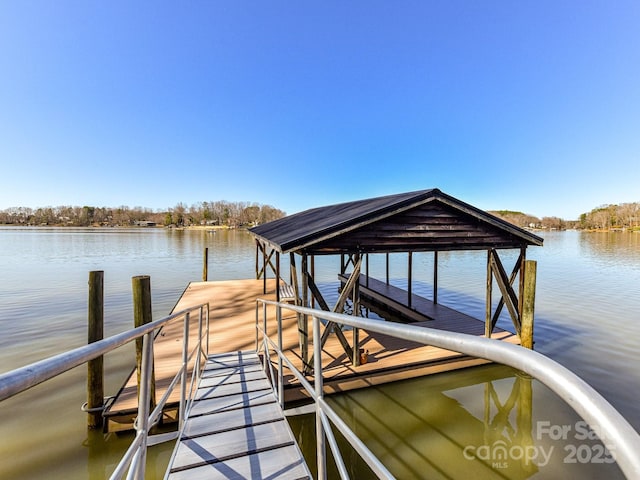 dock area featuring a water view