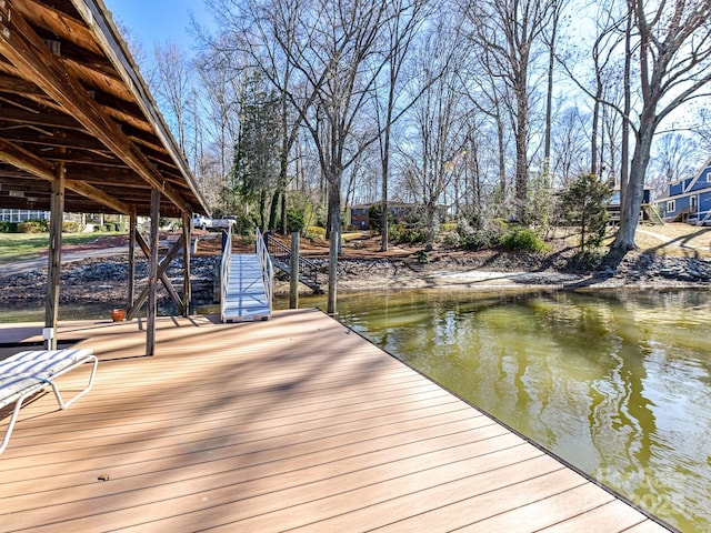 dock area with a water view