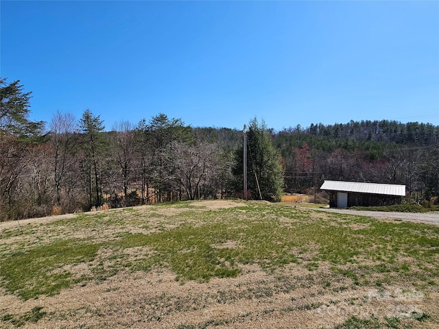 view of yard with a wooded view