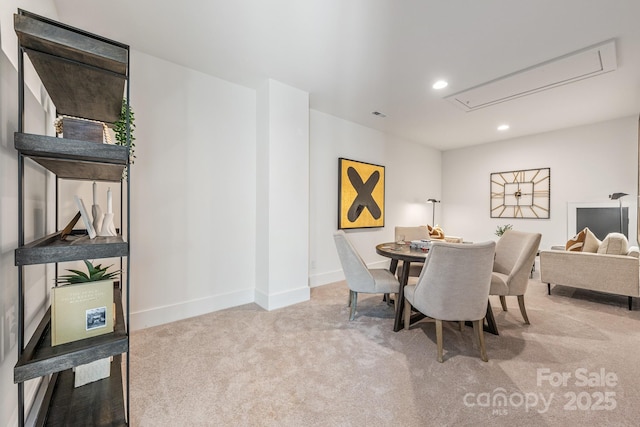 2021 S St, Charlotte, NC 28208 - dining space featuring attic access, carpet, baseboards, and recessed lighting
