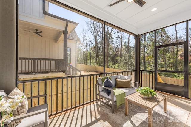 2021 S St, Charlotte, NC 28208 - sunroom featuring ceiling fan and an outdoor living space