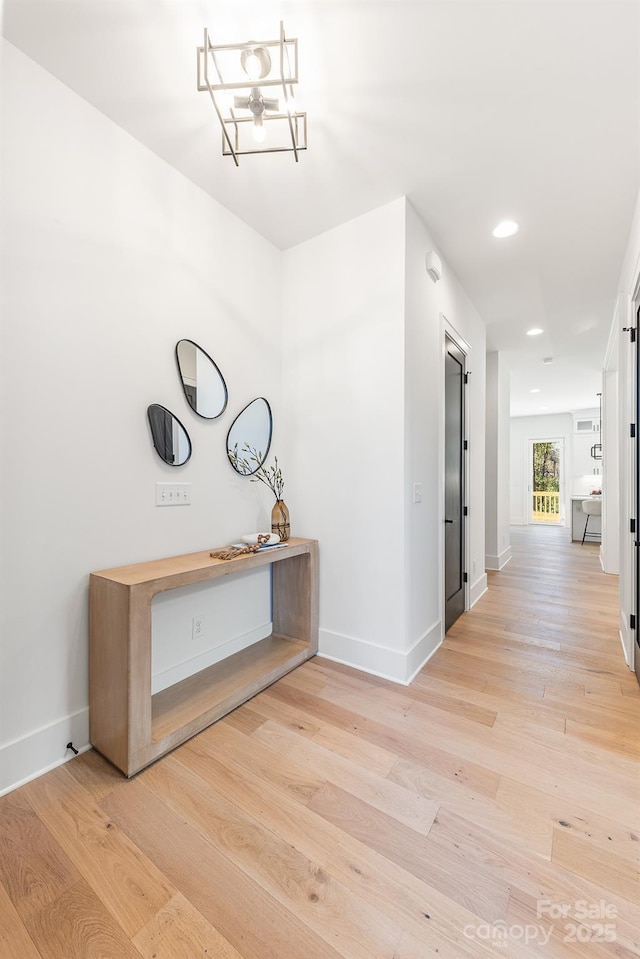 2013 S St, Charlotte, NC 28208 - hallway with light wood-style floors, baseboards, and recessed lighting