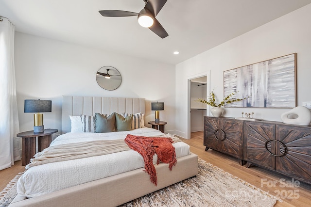 2013 S St, Charlotte, NC 28208 - bedroom featuring wood finished floors, a ceiling fan, recessed lighting, and baseboards