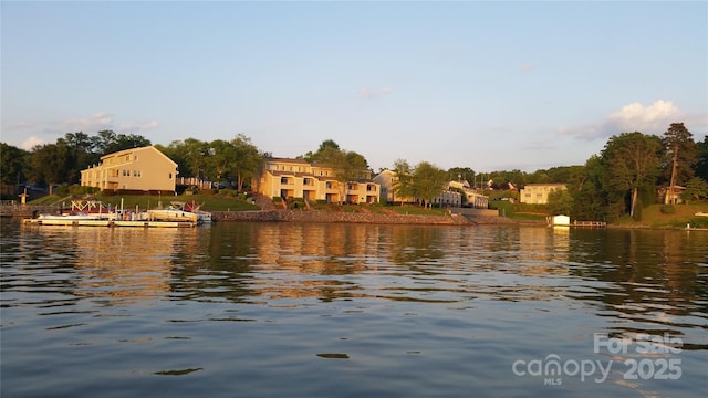 property view of water featuring a boat dock