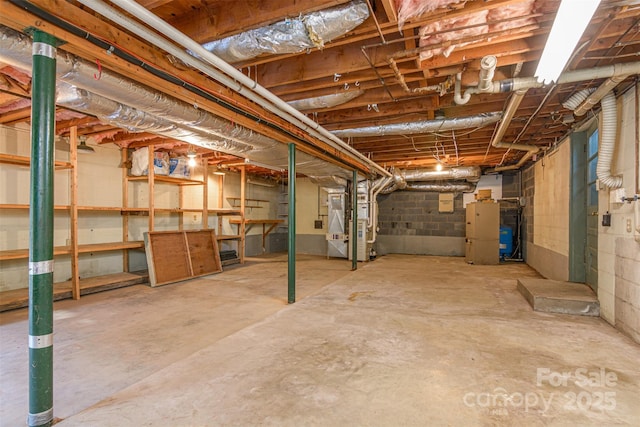 unfinished basement with heating unit