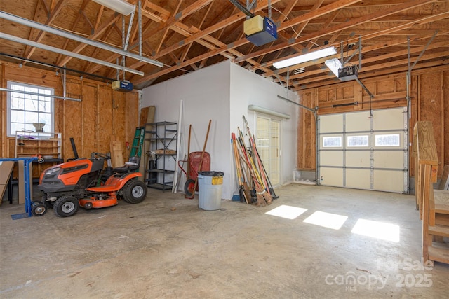 garage with a garage door opener