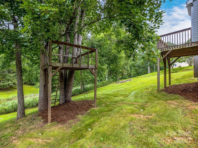 view of yard featuring a wooden deck