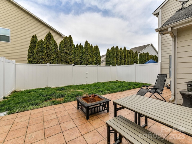 view of patio / terrace with a fire pit and a fenced backyard