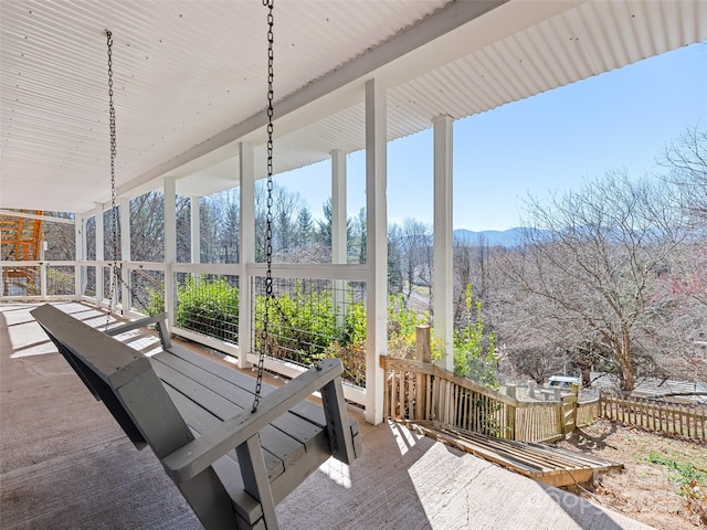 view of patio featuring a mountain view