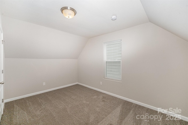 bonus room with carpet, baseboards, and vaulted ceiling