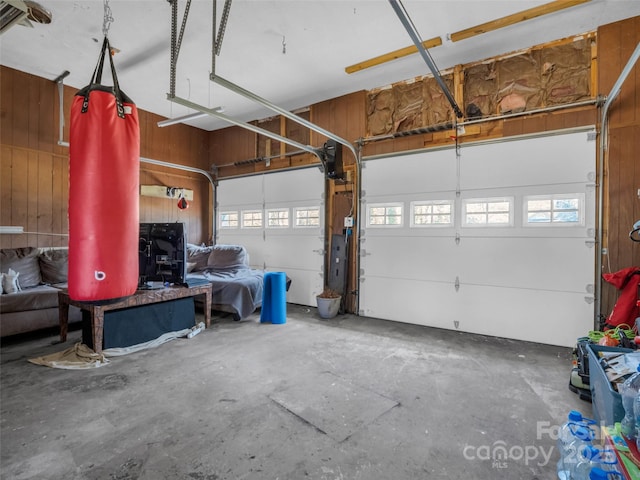 garage with wooden walls