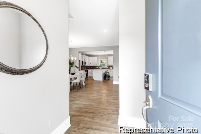 entryway with light wood-style floors