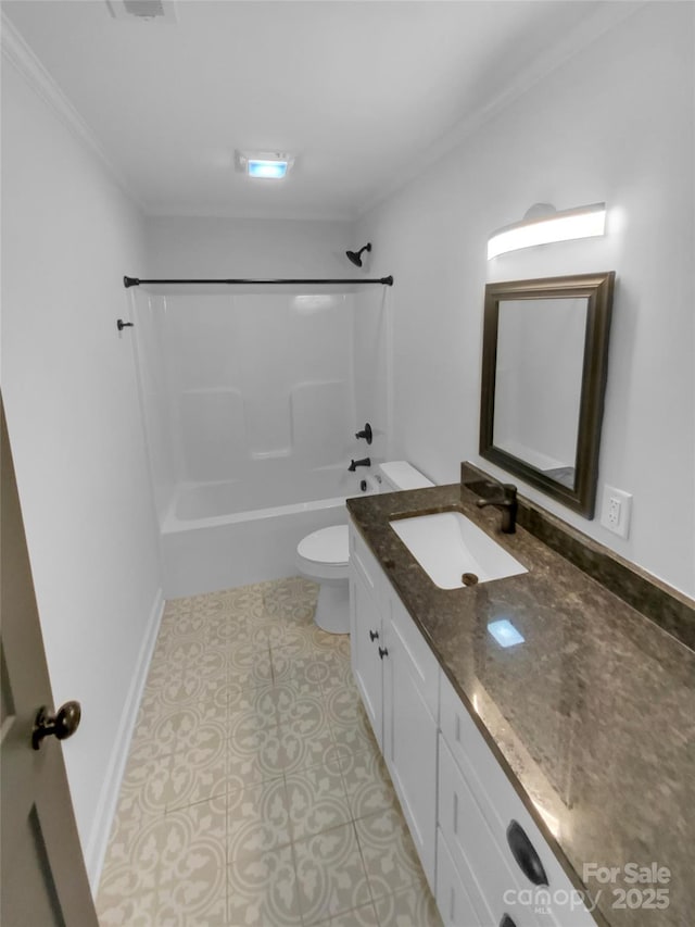 bathroom with tile patterned flooring, toilet, vanity, and shower / tub combination