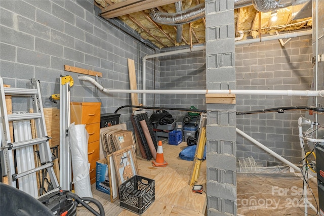 basement featuring concrete block wall