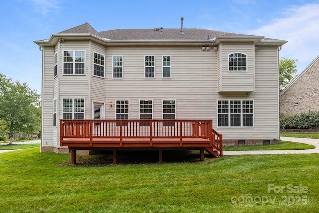 561 Keystone Ct NW, Concord, NC 28027 - back of property featuring a wooden deck, a lawn, and crawl space