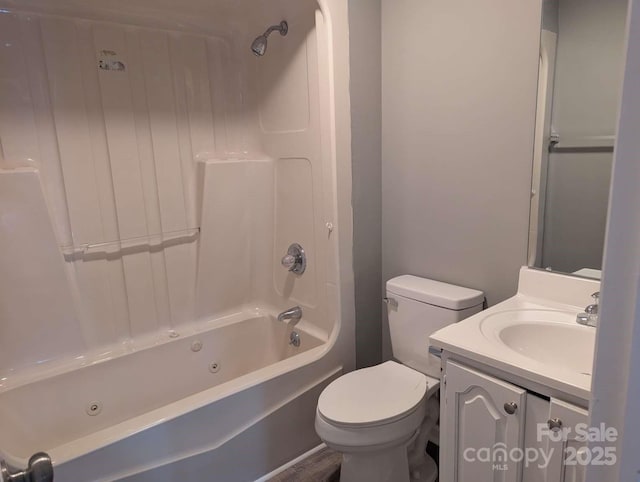 full bathroom with vanity, toilet, and a combined bath / shower with jetted tub