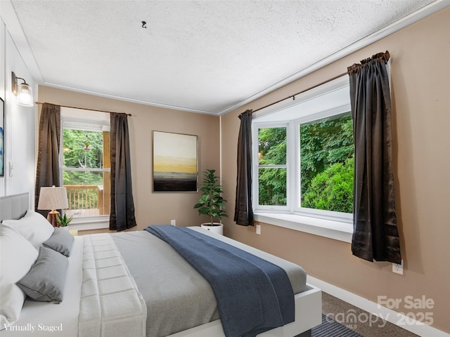 bedroom featuring baseboards and a textured ceiling