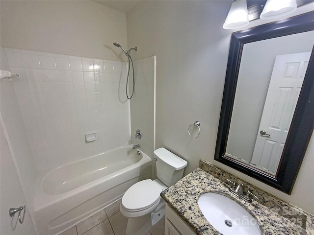 bathroom featuring vanity, toilet, tile patterned flooring, and shower / bath combination