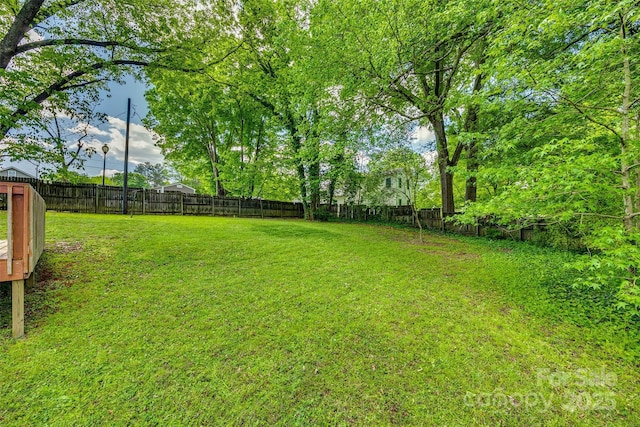 view of yard with a fenced backyard