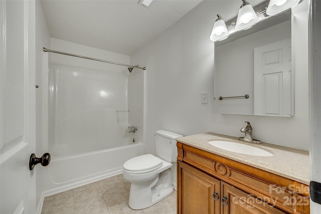 full bathroom with tile patterned flooring, washtub / shower combination, toilet, and vanity