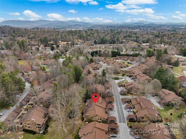 aerial view featuring a residential view and a mountain view