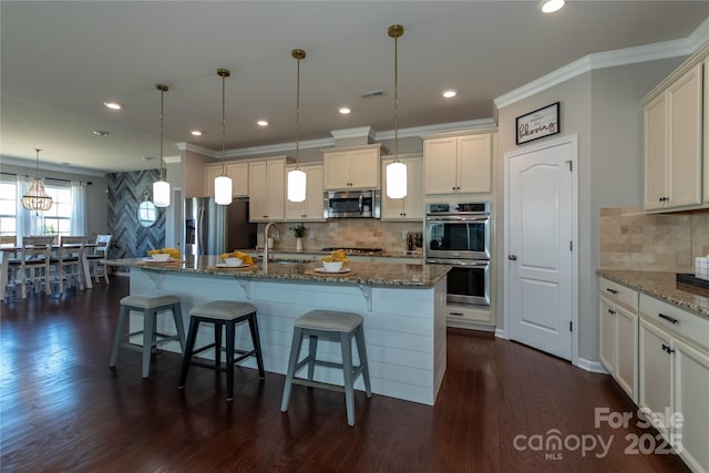 246 Sweet Briar Dr, Fort Mill, SC 29707 - kitchen with a sink, stainless steel appliances, stone countertops, and dark wood-style floors