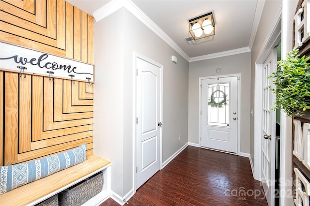246 Sweet Briar Dr, Fort Mill, SC 29707 - entrance foyer with dark wood-style floors, crown molding, and baseboards