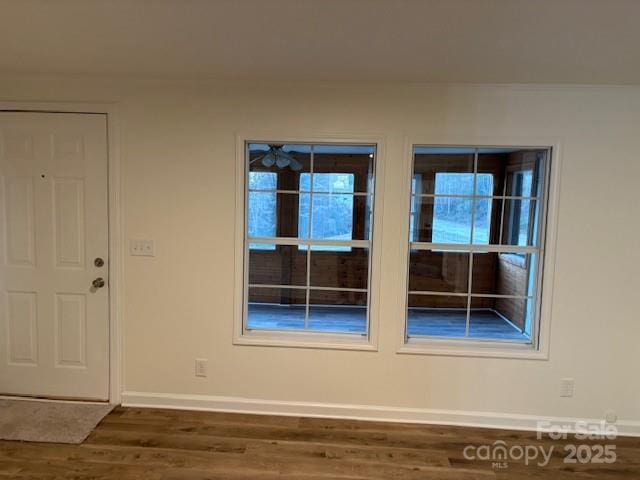 entryway with baseboards and wood finished floors