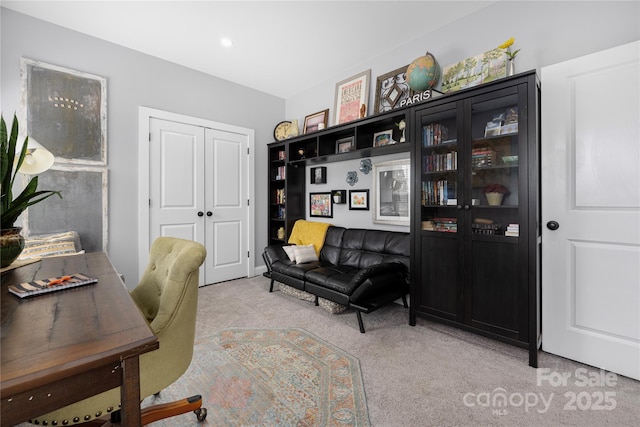 office space featuring light colored carpet