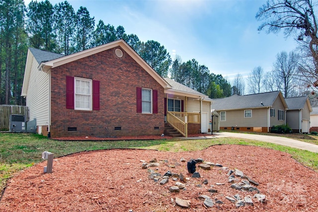 ranch-style house featuring crawl space and brick siding