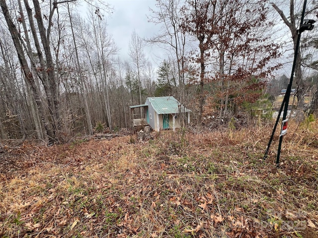 view of yard with a storage shed and an outdoor structure