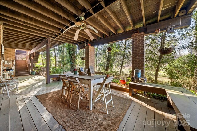 32 Fairway Rdg, Lake Wylie, SC 29710 - wooden terrace featuring outdoor dining area and ceiling fan