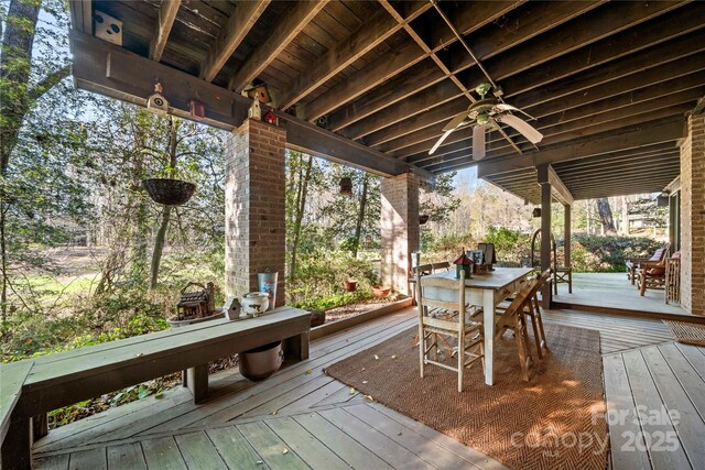 32 Fairway Rdg, Lake Wylie, SC 29710 - wooden deck with outdoor dining area and ceiling fan