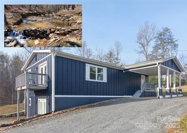 view of home's exterior featuring board and batten siding and covered porch
