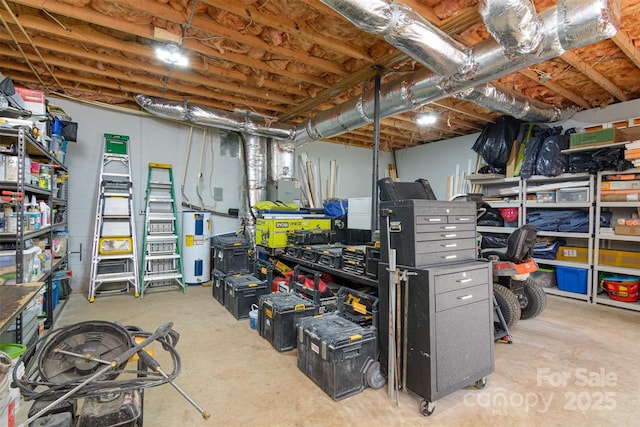 unfinished below grade area featuring electric water heater