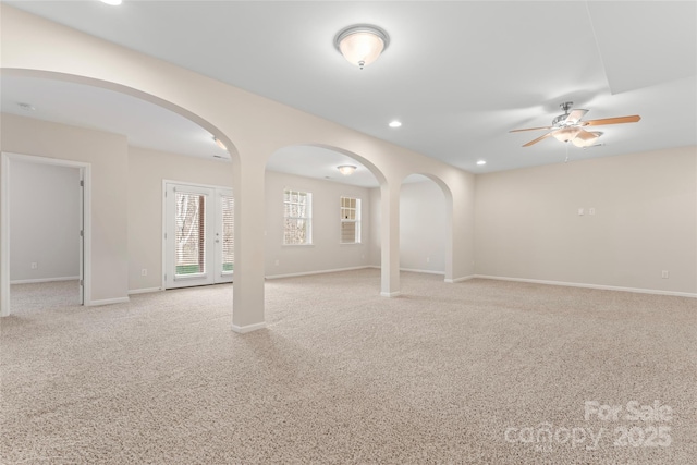 3104 Streamhaven Dr, Indian Land, SC 29707 - empty room with recessed lighting, baseboards, arched walkways, and ceiling fan