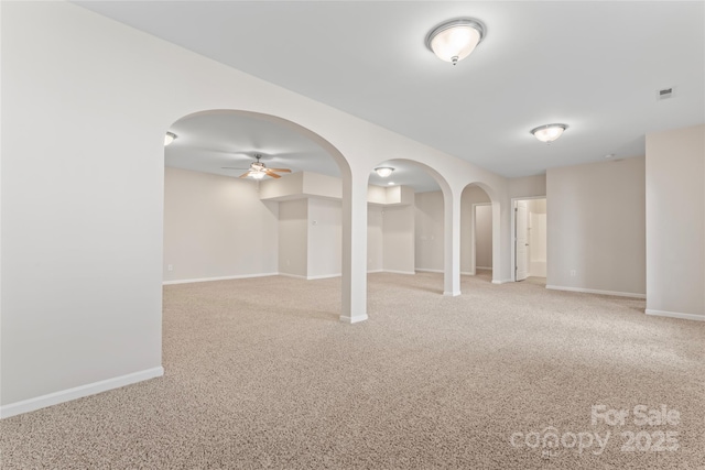 3104 Streamhaven Dr, Indian Land, SC 29707 - below grade area featuring visible vents, light colored carpet, a ceiling fan, and baseboards