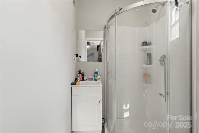 bathroom with vanity and a shower stall