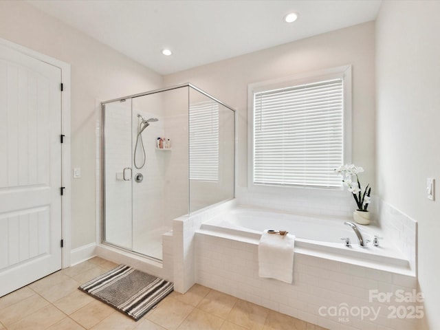 873 Penny Royal Ave, Fort Mill, SC 29715 - full bath with a bath, a stall shower, tile patterned flooring, and recessed lighting