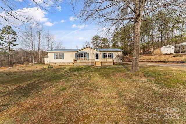 manufactured / mobile home with a front lawn and crawl space