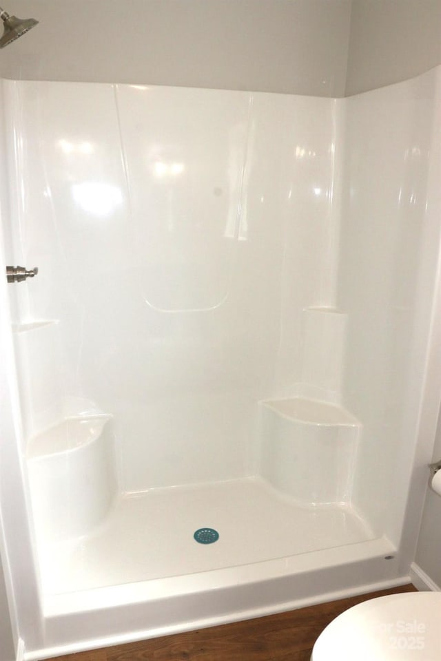 full bath with toilet and walk in shower